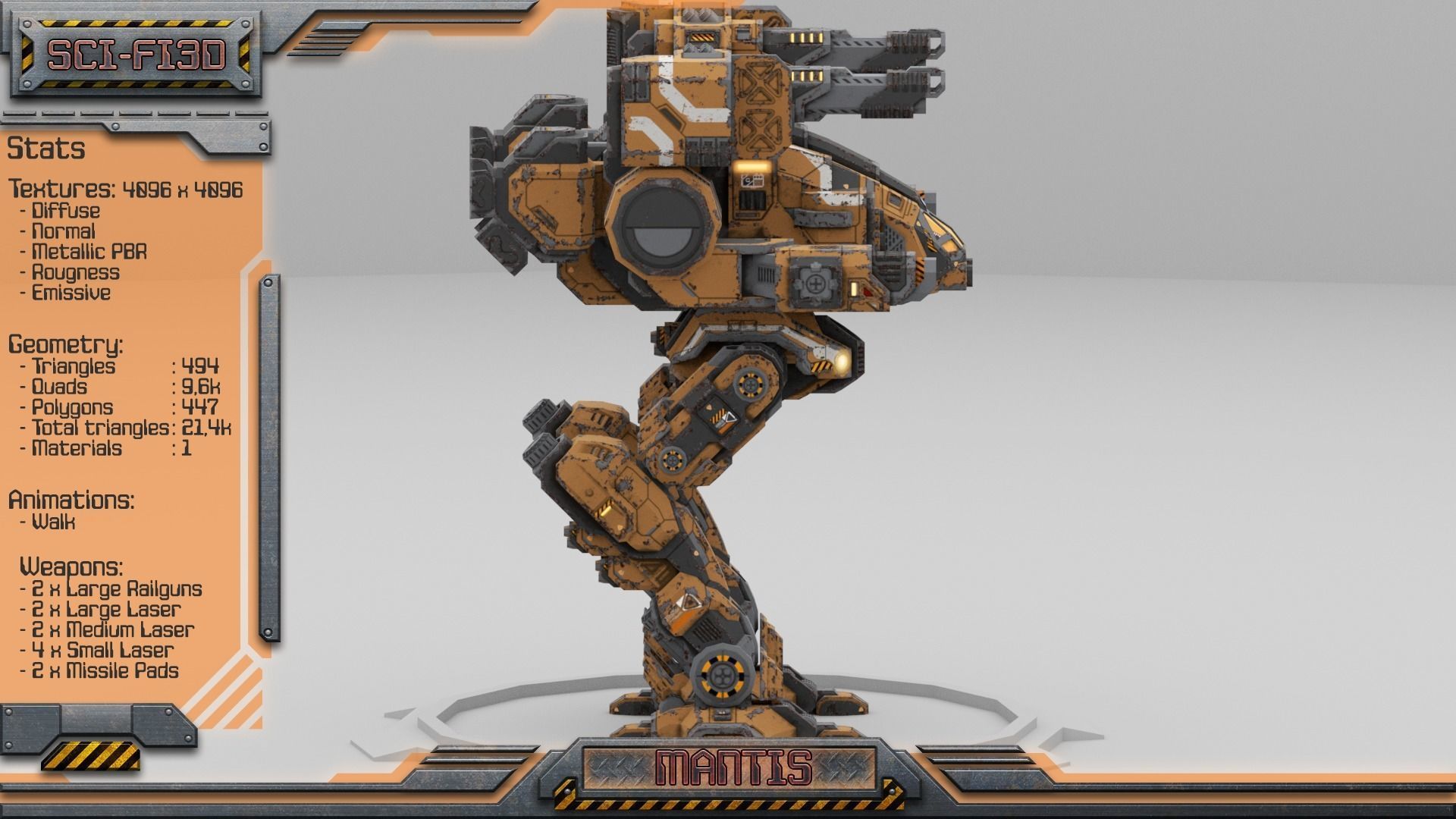 Mantis Lowpoly Animated BattleMech Low-poly 3D model_6