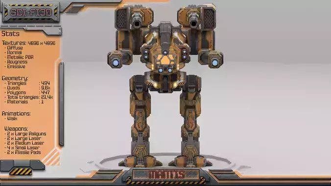 Mantis Lowpoly Animated BattleMech Low-poly 3D model