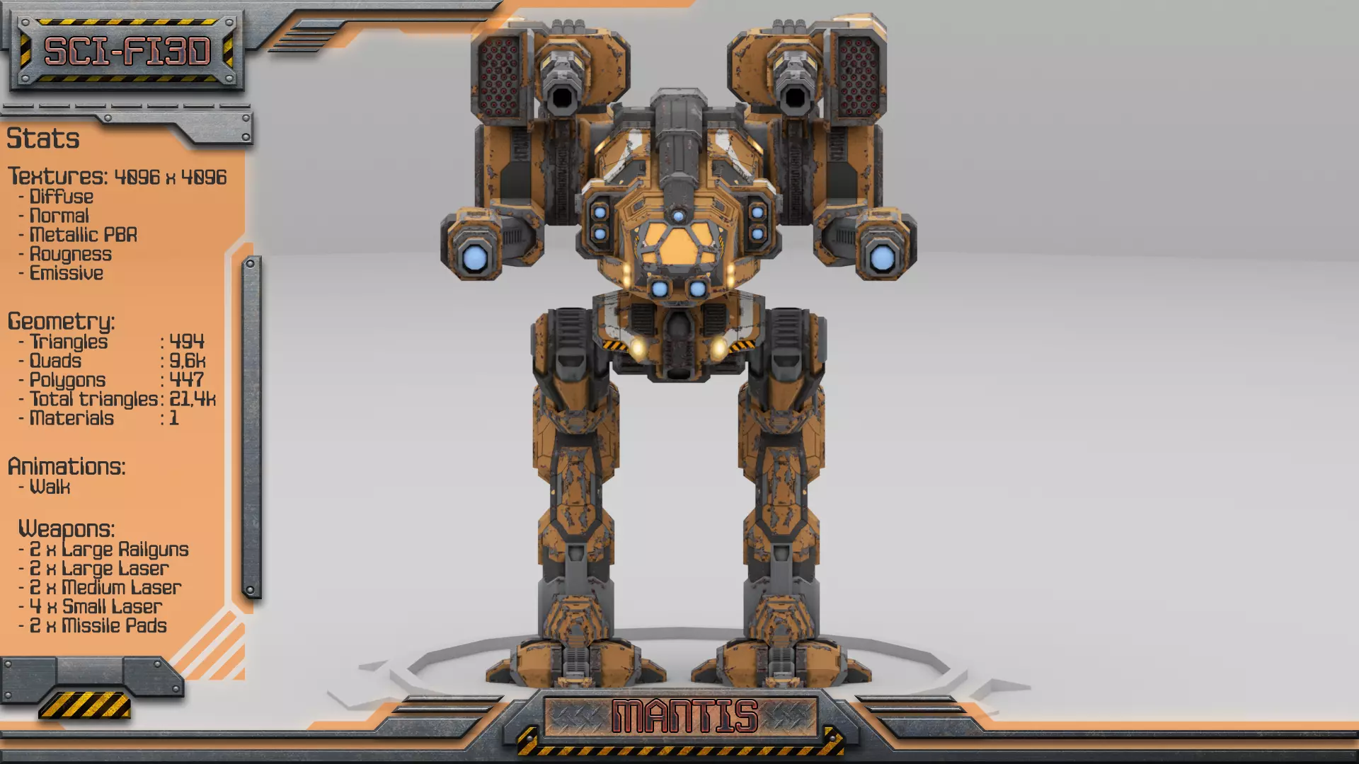 Mantis Lowpoly Animated BattleMech Low-poly 3D model_0