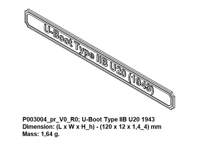 Nameplate  - U-Boot Type IIB U20 1943 3D print model