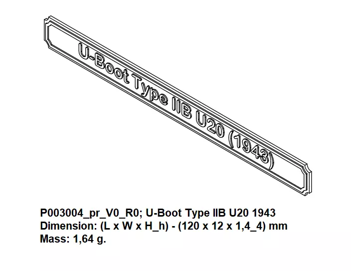 Nameplate - U-Boot Type IIB U20 1943 3D print model_0