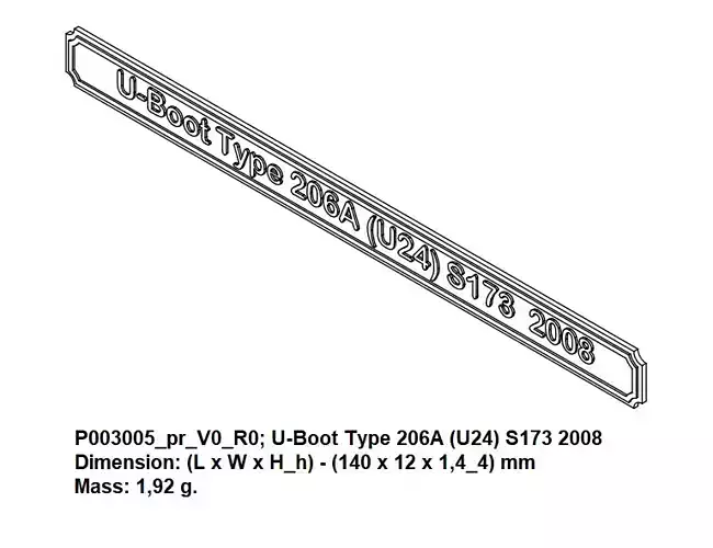 Nameplate - U-Boot Type 206A -U24- S173 2008 3D print model Nameplate - U-Boot Type 206A -U24- S173 2008 3D print model