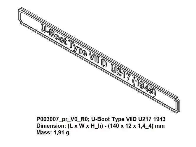 Nameplate - U-Boot Type VIID U217 1943 3D print model
