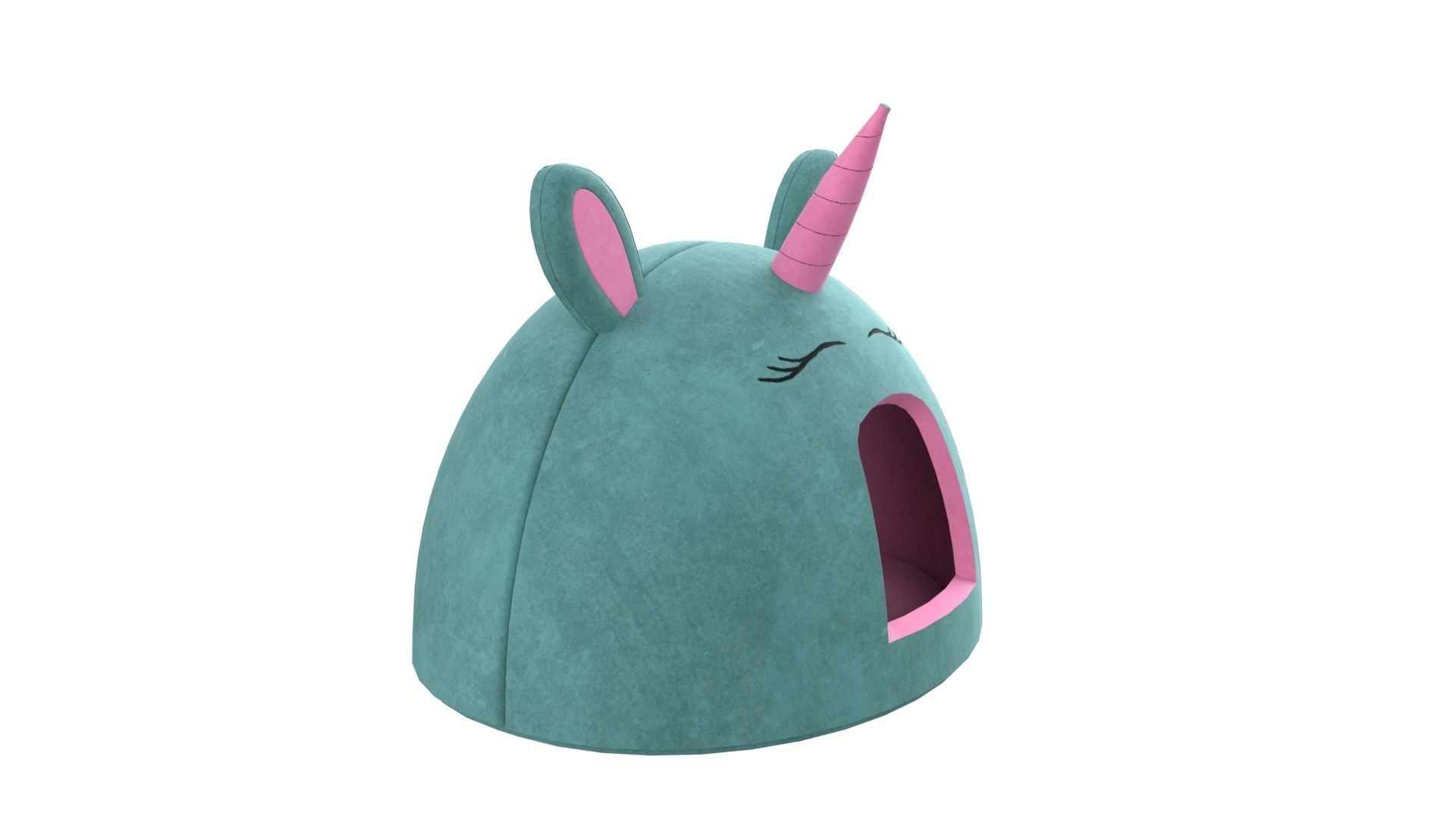 Unicorn Meow Hut Cat Hut Cat Tent Cozy Turquoise 3D model_4