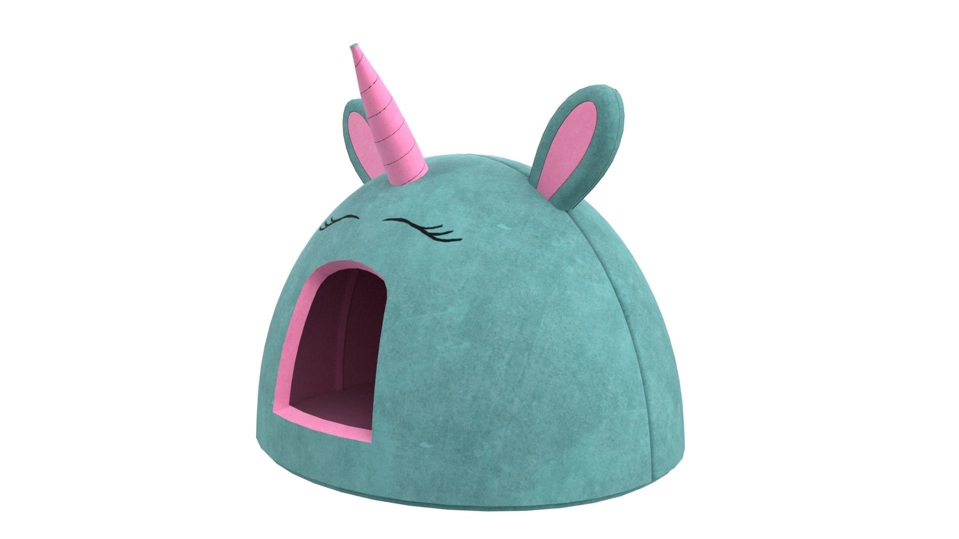 Unicorn Meow Hut Cat Hut Cat Tent Cozy Turquoise 3D model_2