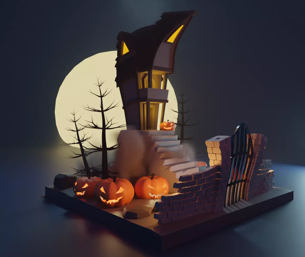 Spooky Halloween House Low-poly 3D model