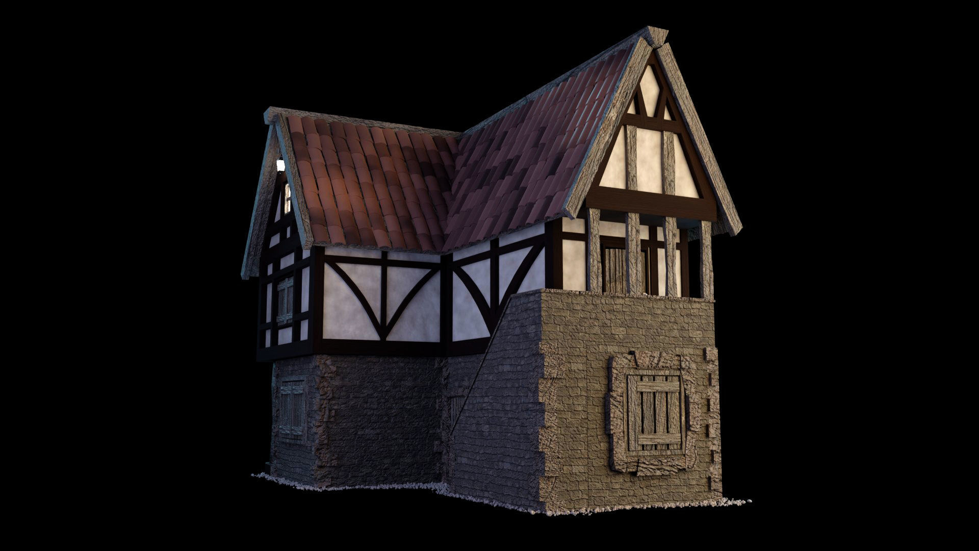 Medieval and Tudor House Low-poly 3D model_4