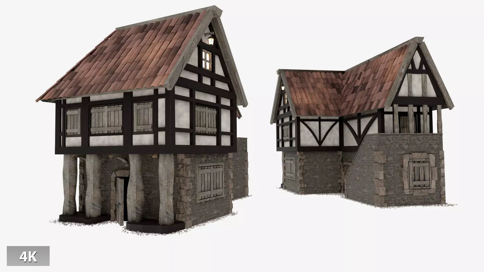 Medieval and Tudor House Low-poly 3D model_0