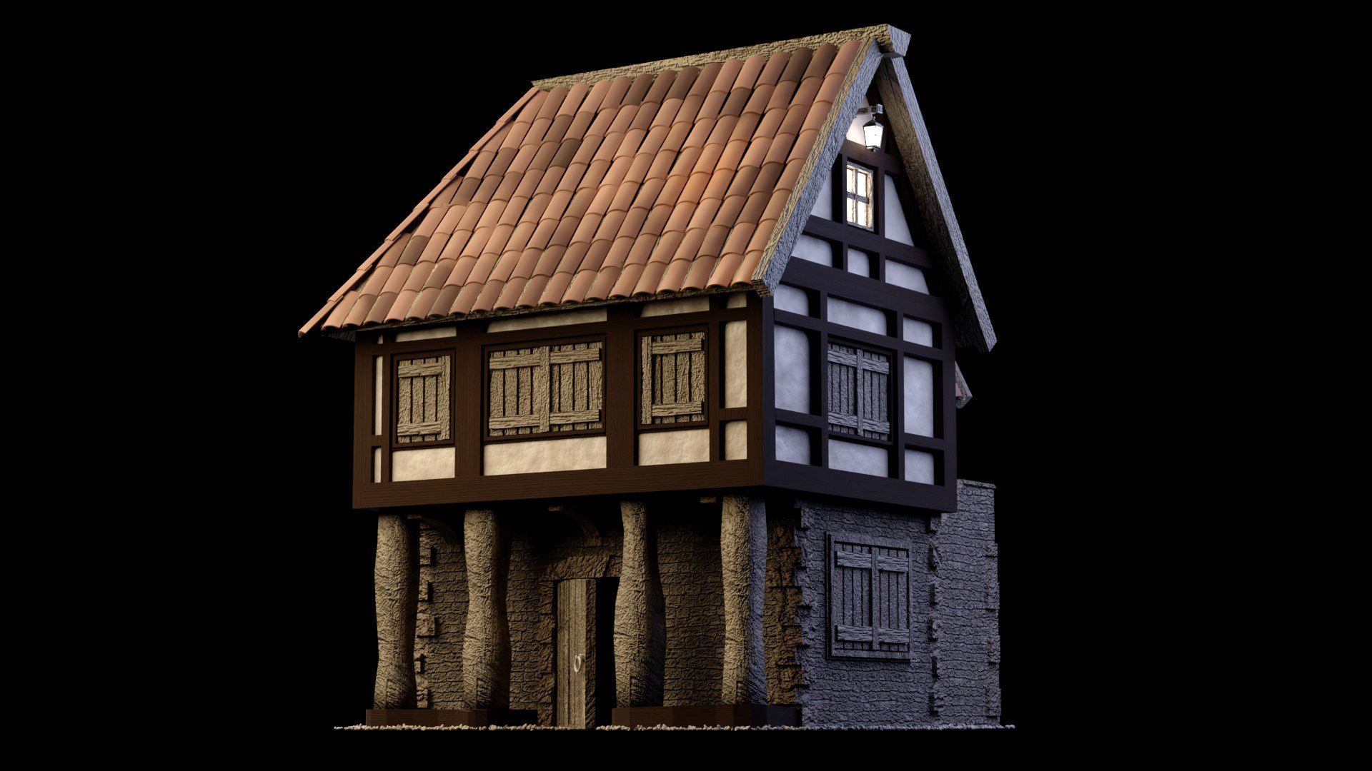 Medieval and Tudor House Low-poly 3D model_2