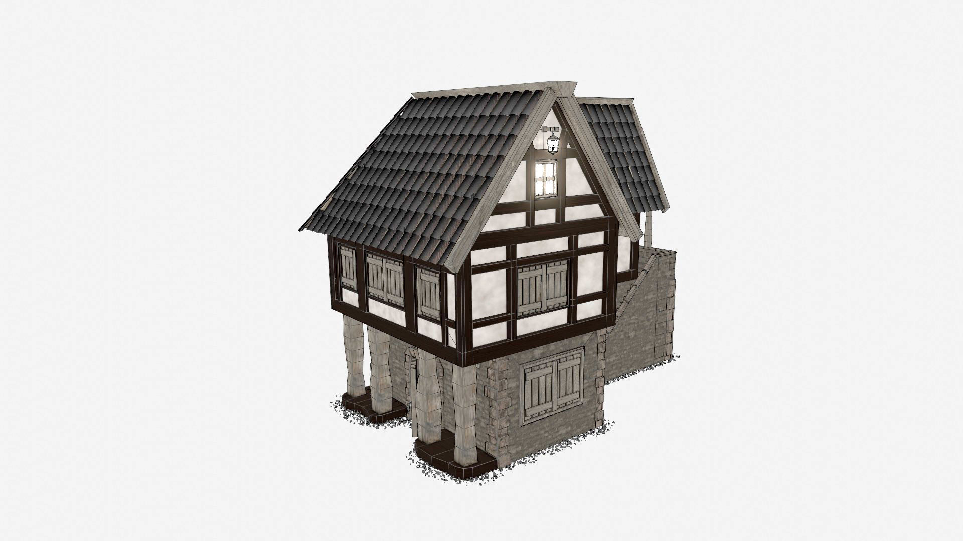 Medieval and Tudor House Low-poly 3D model_8