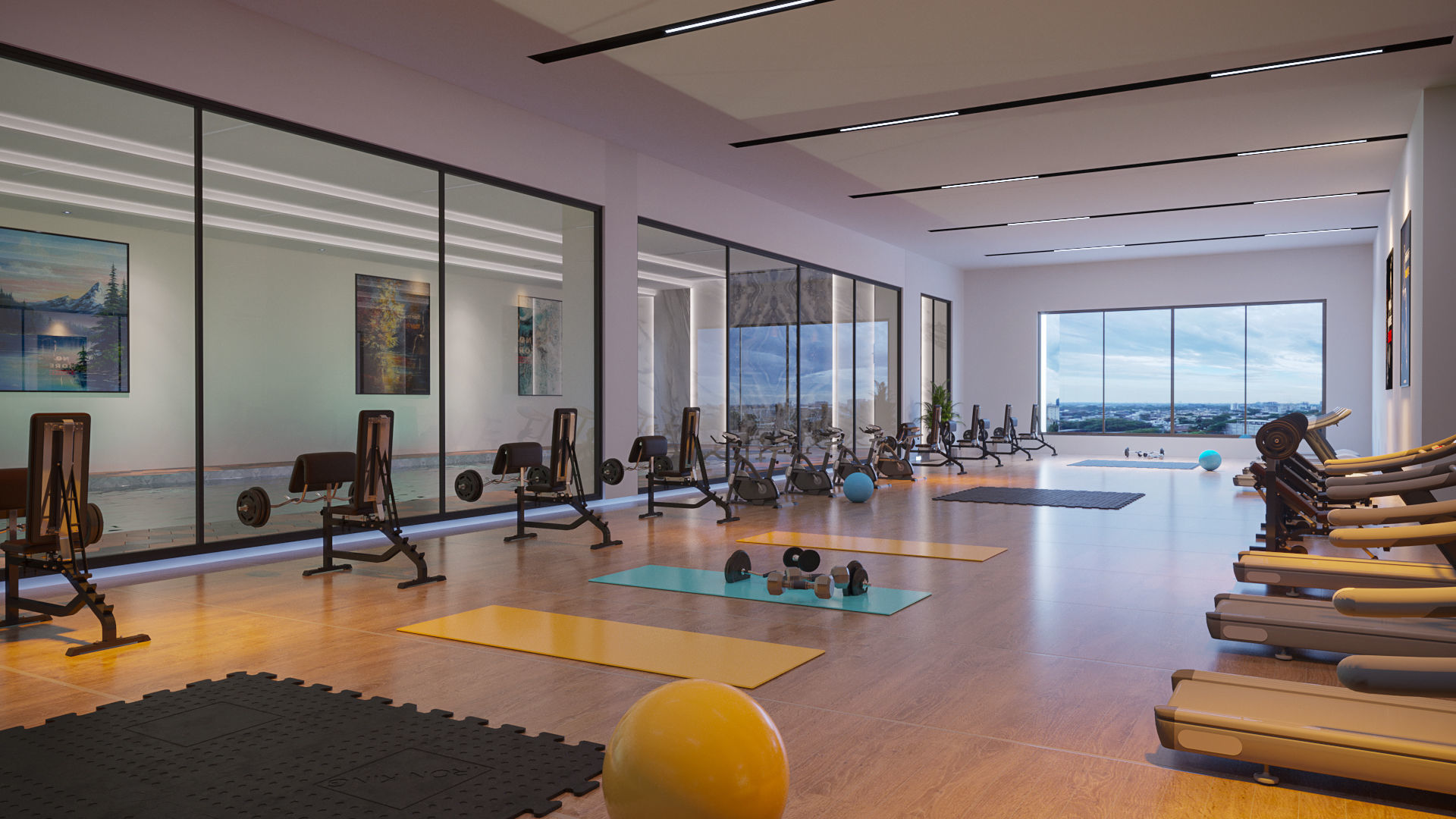 Fitness gym and pool 3D model_1