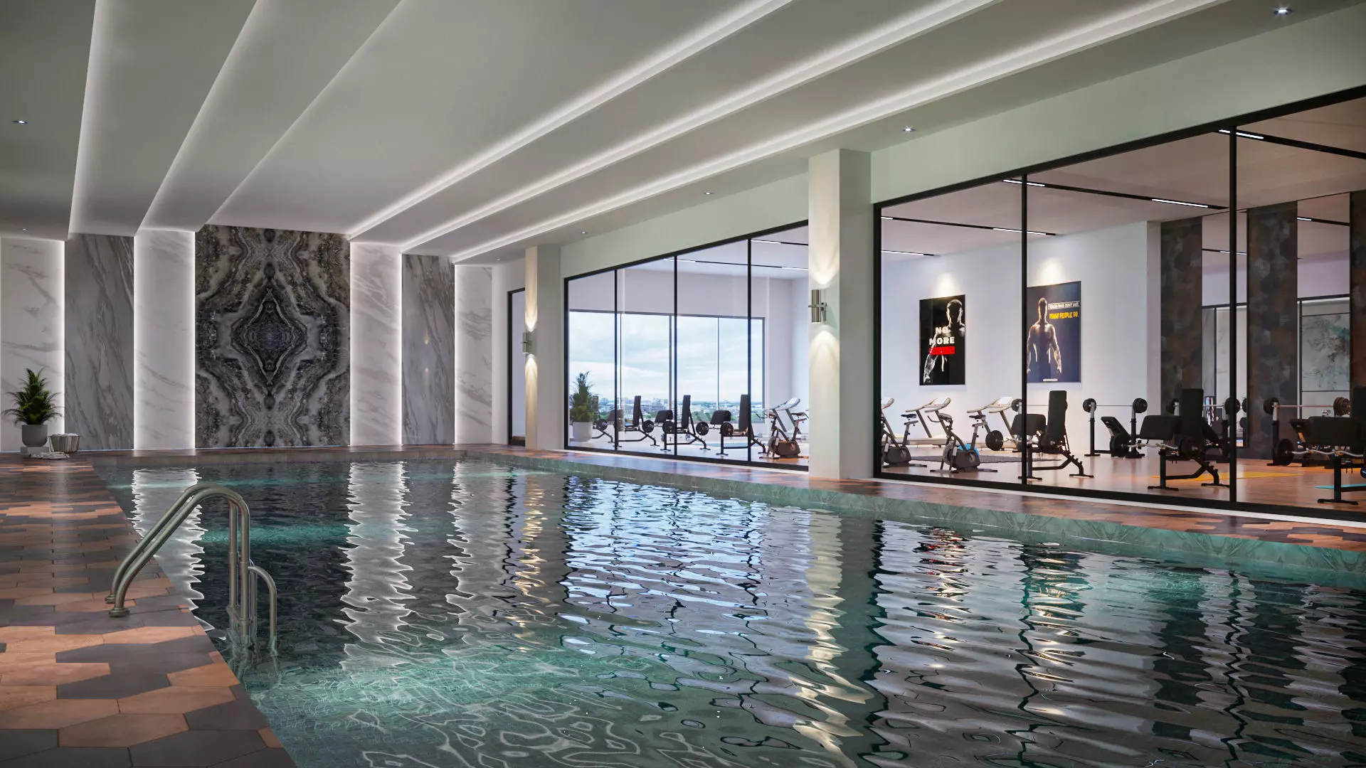 Fitness gym and pool 3D model_0