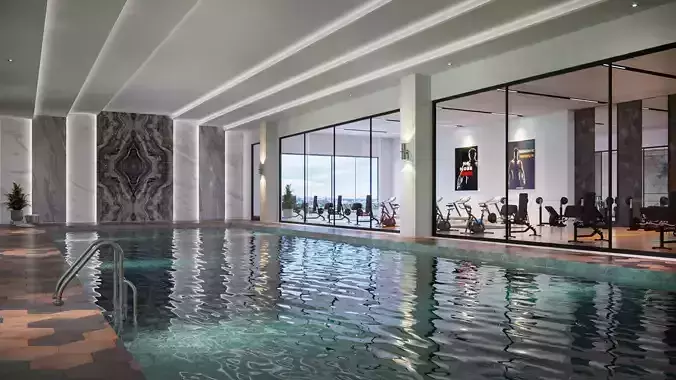 Fitness gym and pool 3D model