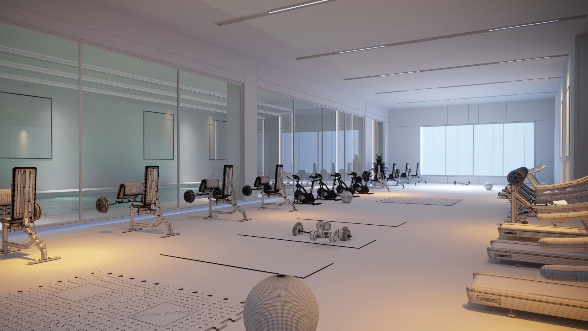 Fitness gym and pool 3D model_5