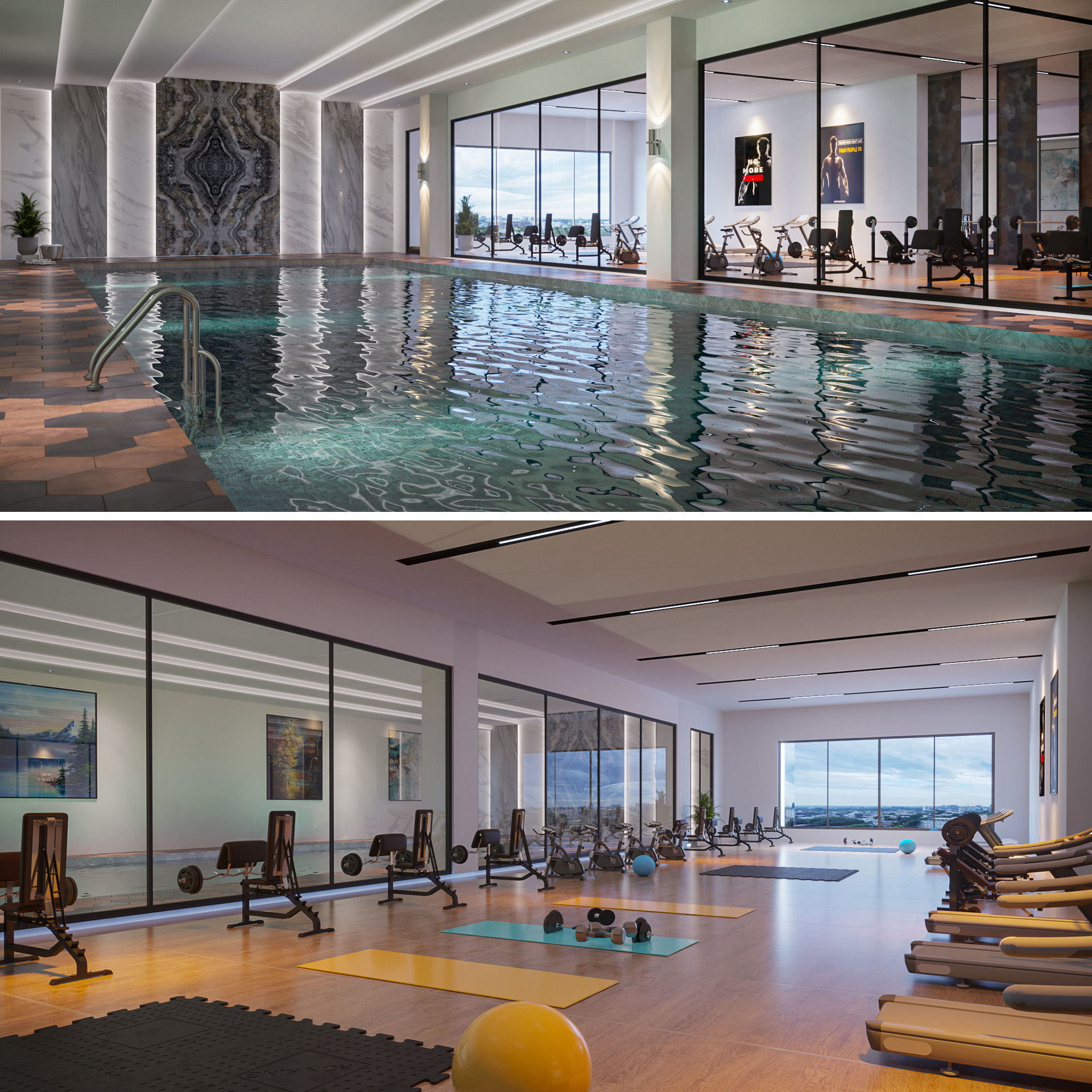 Fitness gym and pool 3D model_3