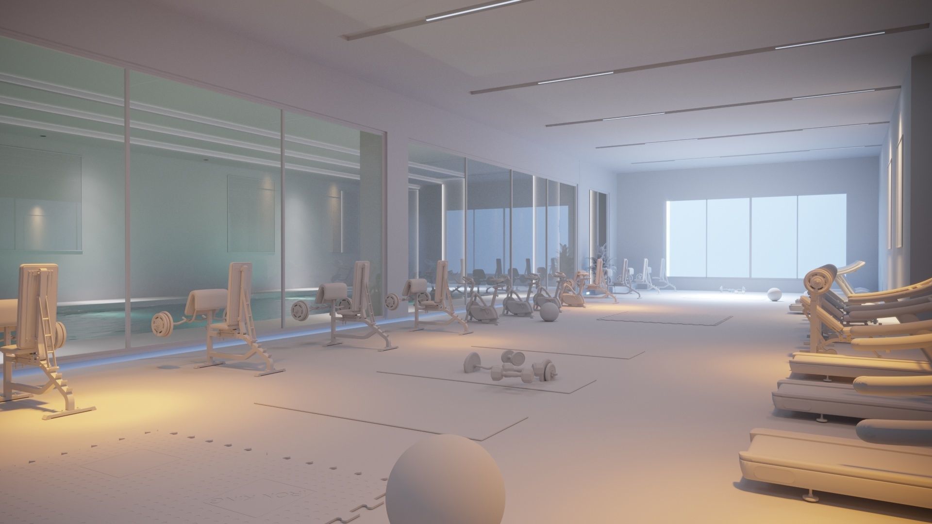 Fitness gym and pool 3D model_4