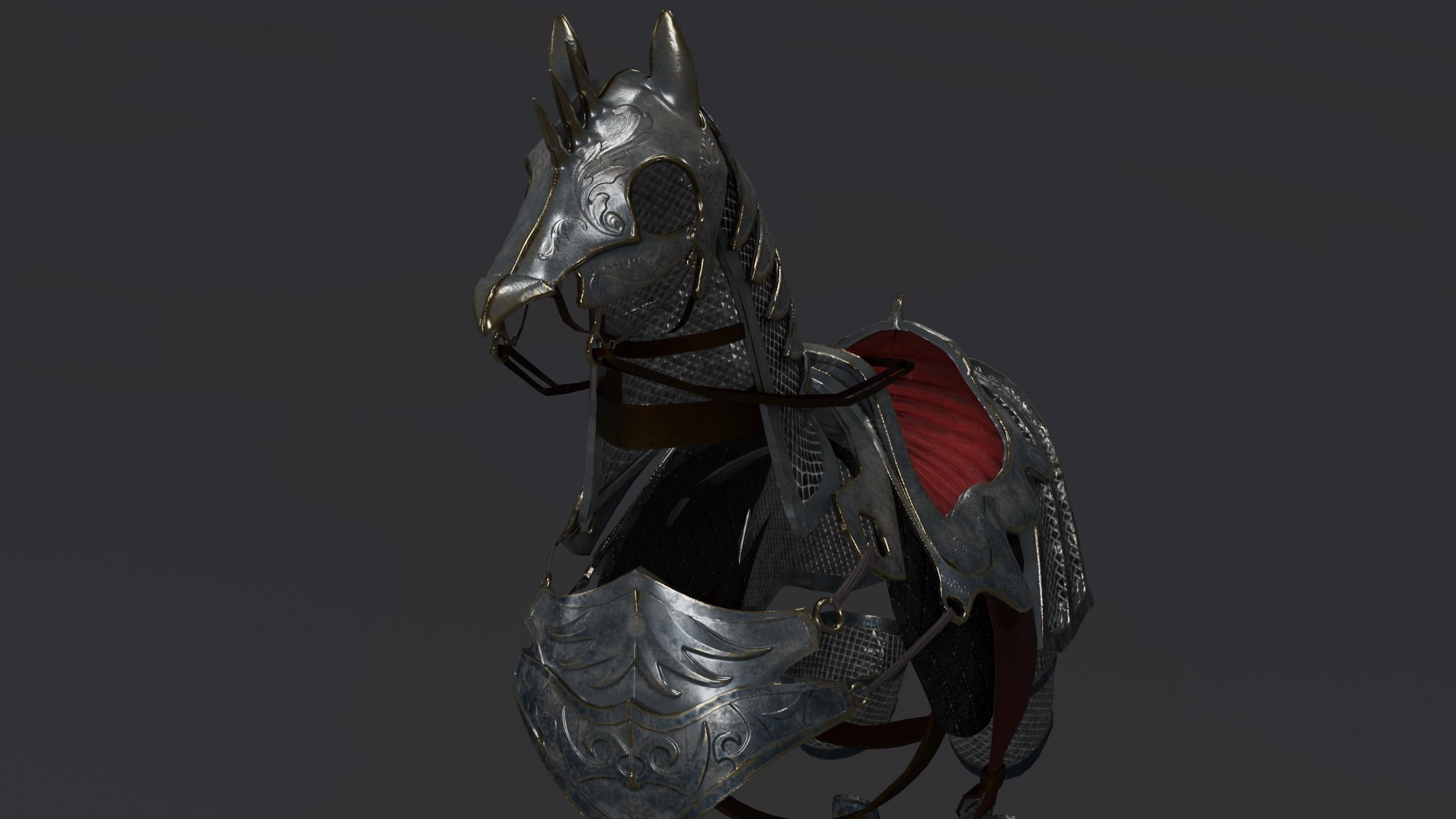 Horse armor PBR Low-poly 3D model_6