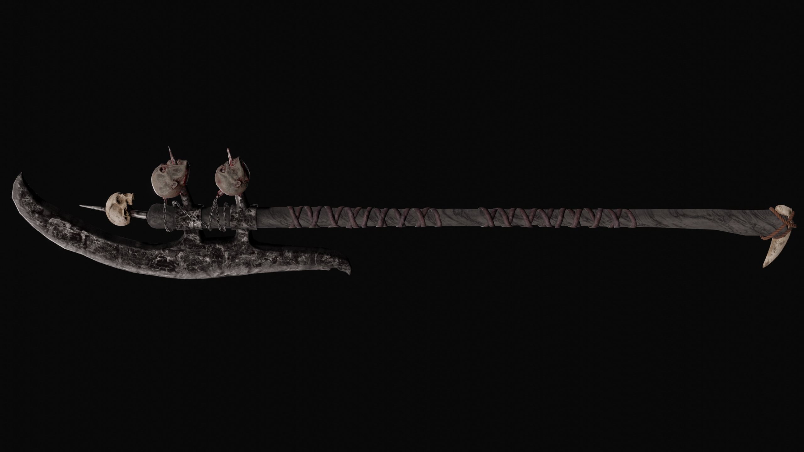 Dark fantasy large halberd Low-poly 3D model_6