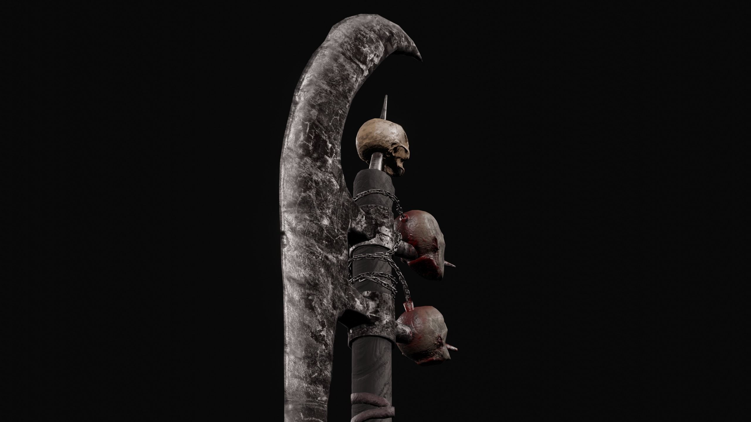 Dark fantasy large halberd Low-poly 3D model_13