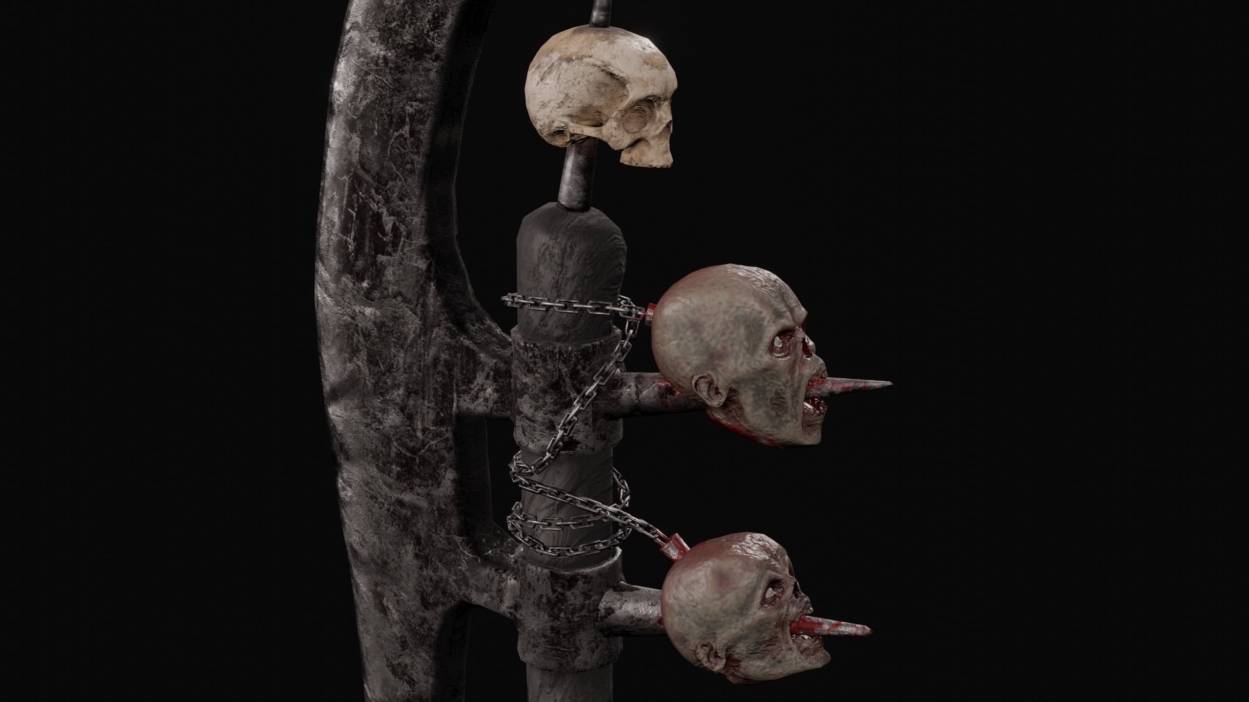 Dark fantasy large halberd Low-poly 3D model_10