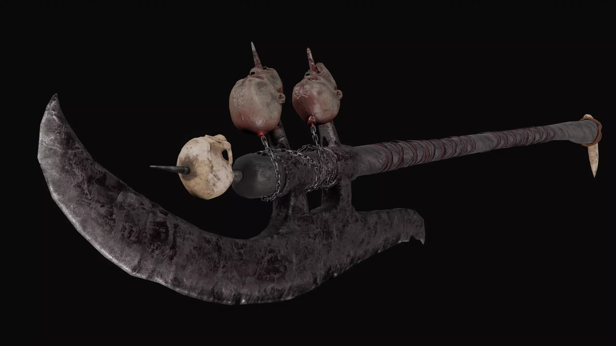 Dark fantasy large halberd Low-poly 3D model_0