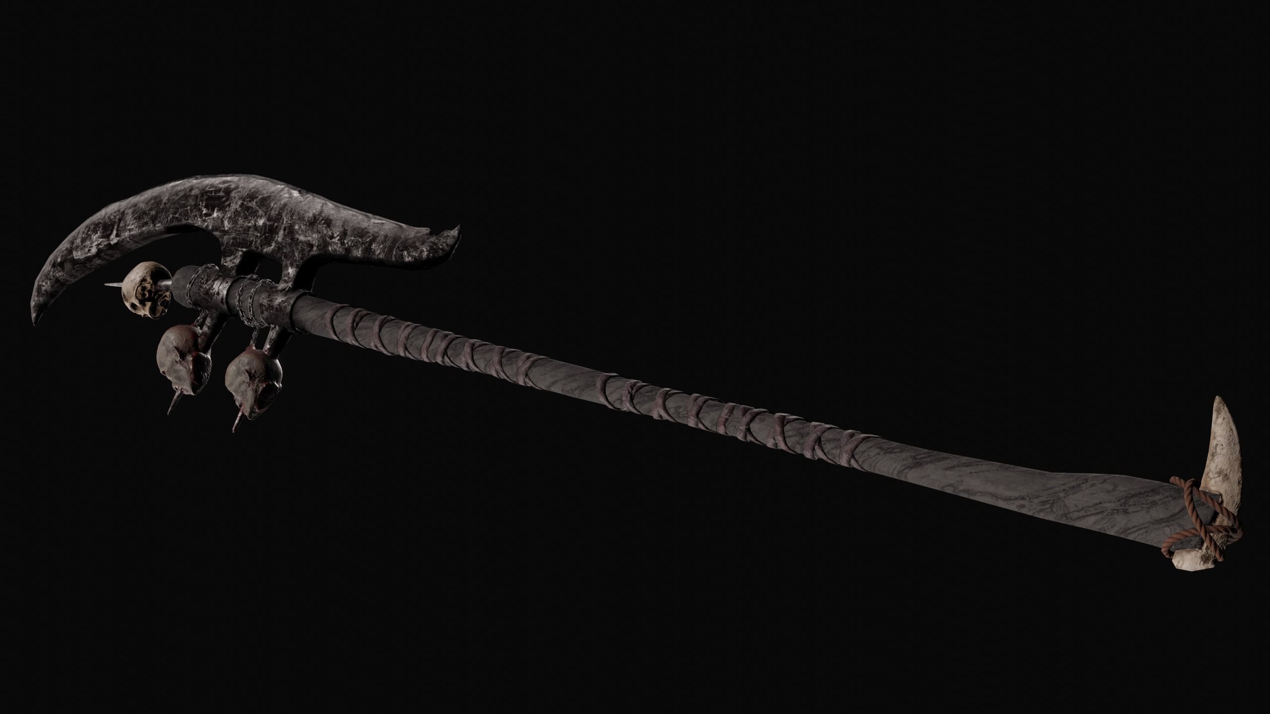 Dark fantasy large halberd Low-poly 3D model_4