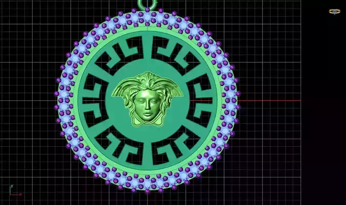 medusa and greek detailed stone pendant seamless drawing