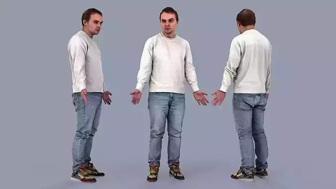 Questioning Reality Surprised Guy in White Sweatshirt 3D model