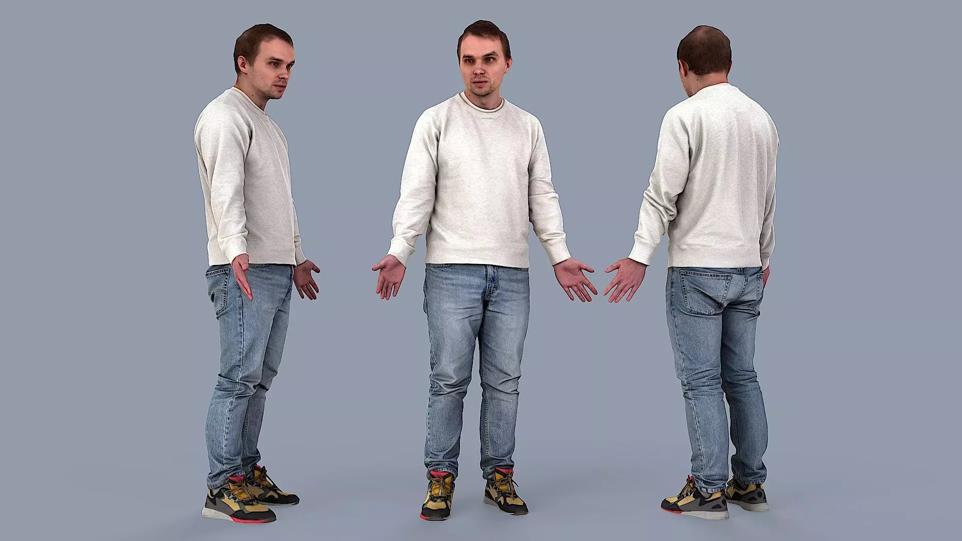 Questioning Reality Surprised Guy in White Sweatshirt 3D model_0