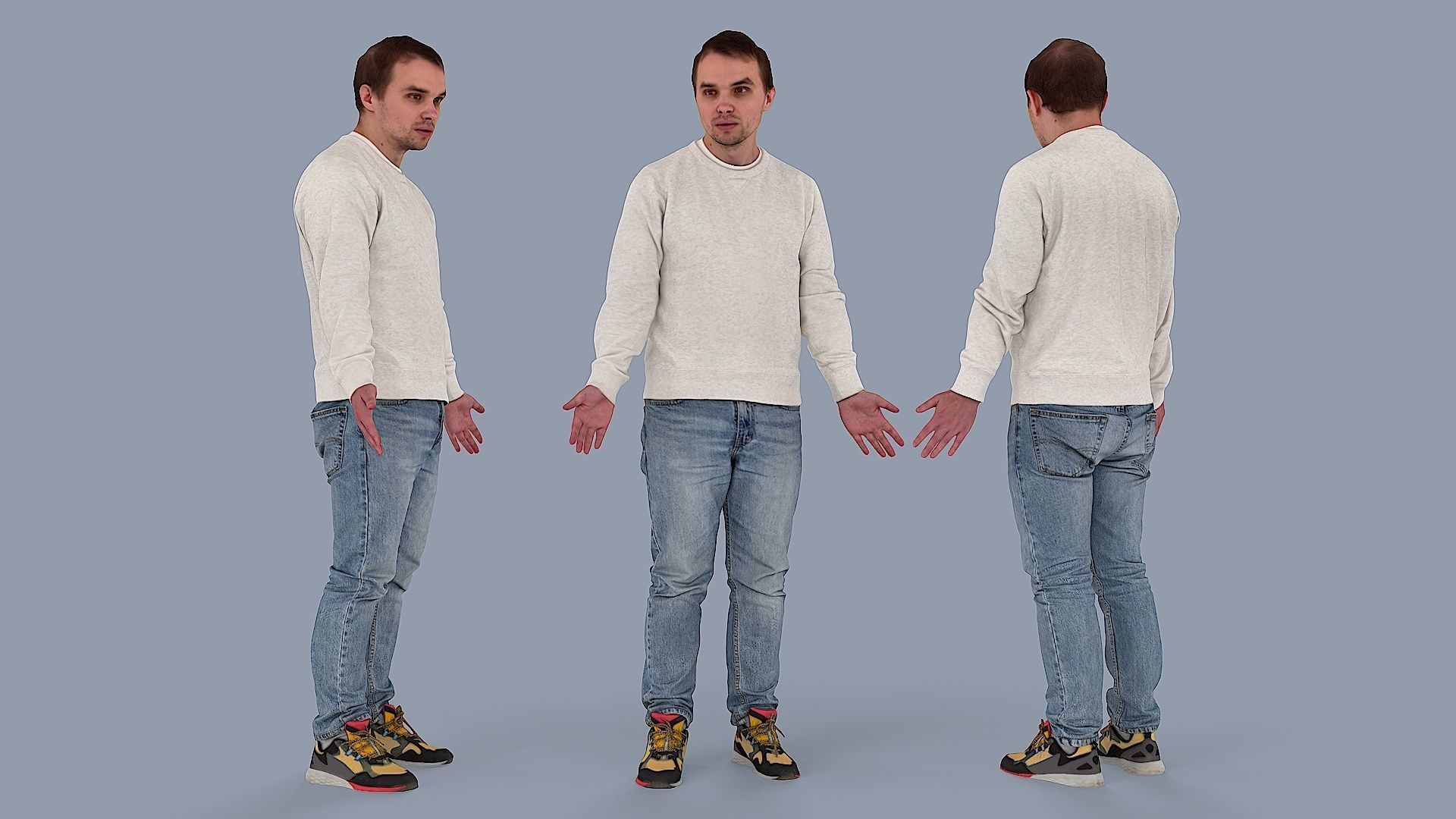 Questioning Reality Surprised Guy in White Sweatshirt 3D model_1