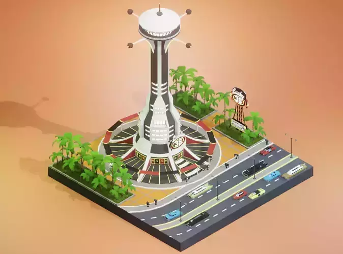 Low poly Lucky 38 diorama Low-poly 3D model