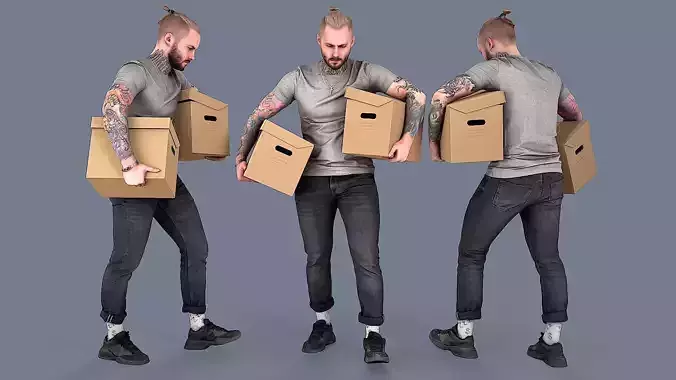 Moving Day Young Man with Cardboard Boxes 3D model