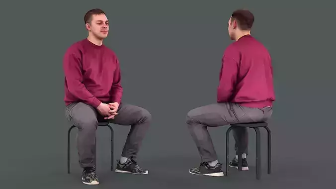 Easy Dialogue Seated Guy in Burgundy Sweatshirt 3D model