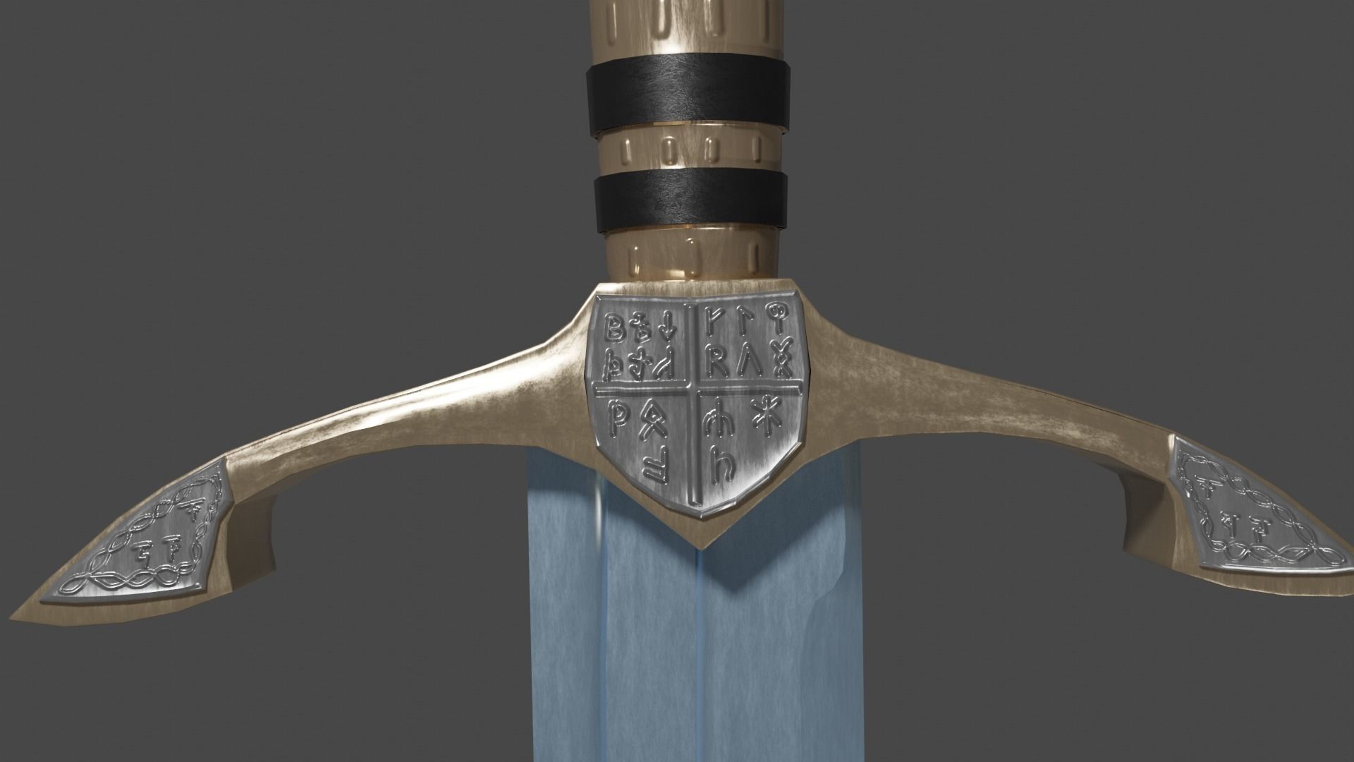 Grossmesser sword with Excalibur handle Low-poly 3D model_9