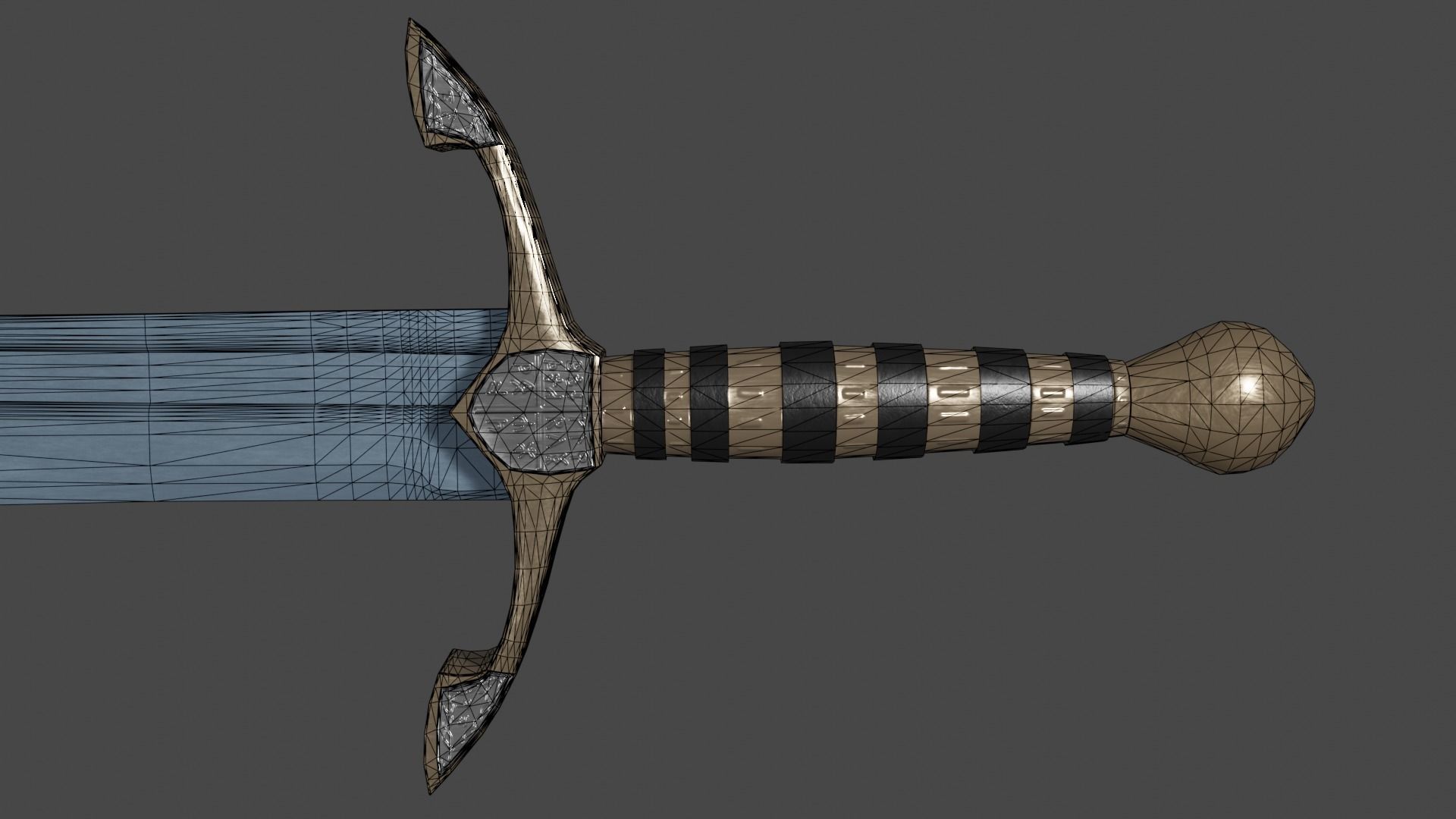 Grossmesser sword with Excalibur handle Low-poly 3D model_14