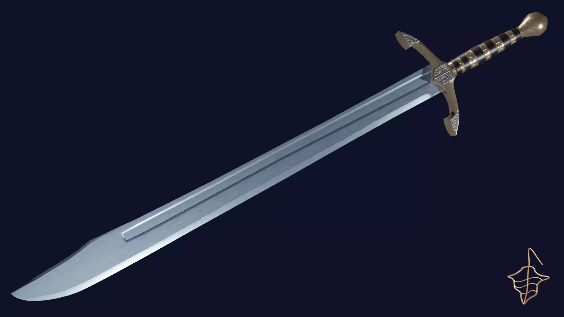 Grossmesser sword with Excalibur handle Low-poly 3D model_0
