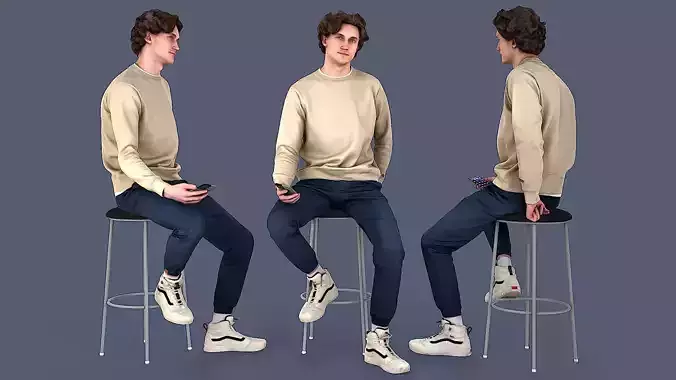 The Curly Observer Man on Bar Stool