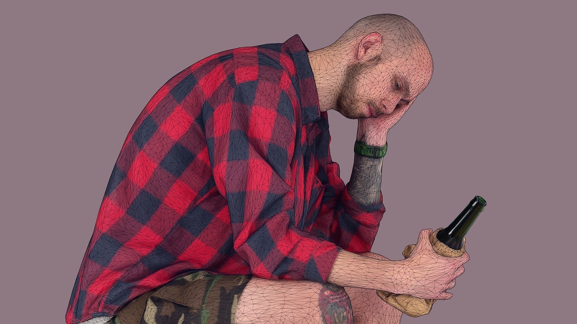 Subdued Revelry Tattooed Man with Concealed Bottle 3D model_10