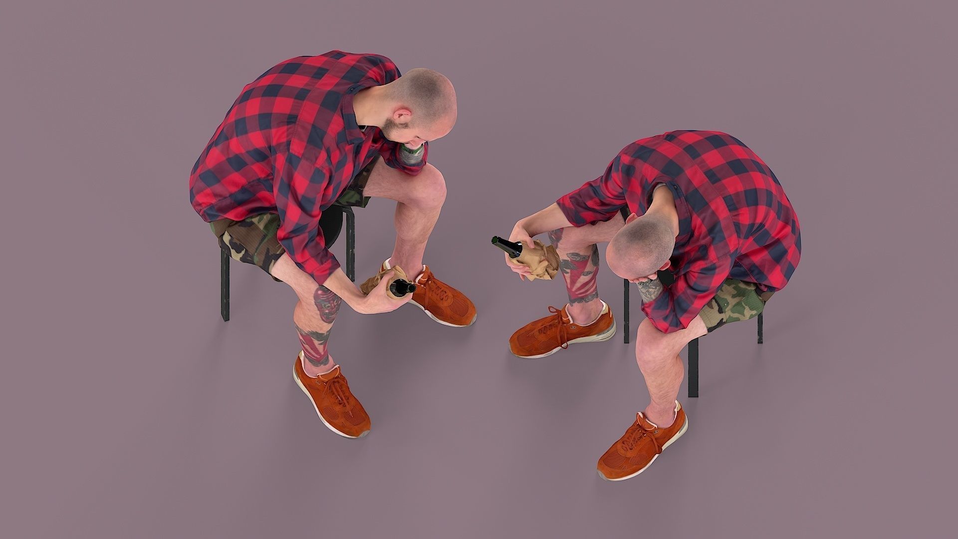 Subdued Revelry Tattooed Man with Concealed Bottle 3D model_5