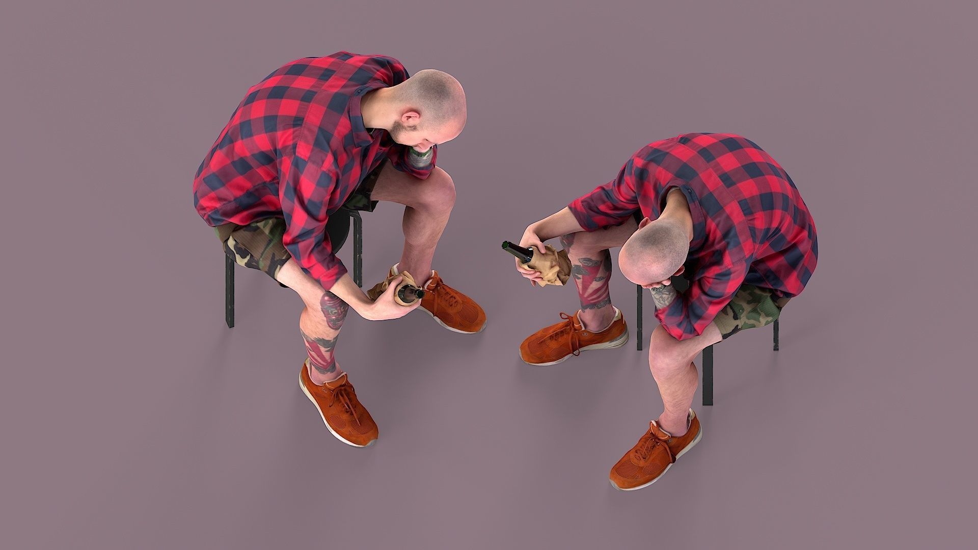 Subdued Revelry Tattooed Man with Concealed Bottle 3D model_4