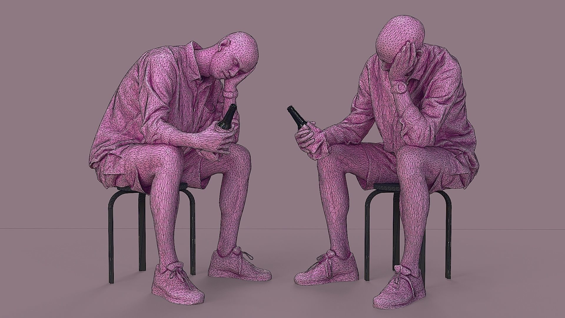 Subdued Revelry Tattooed Man with Concealed Bottle 3D model_3