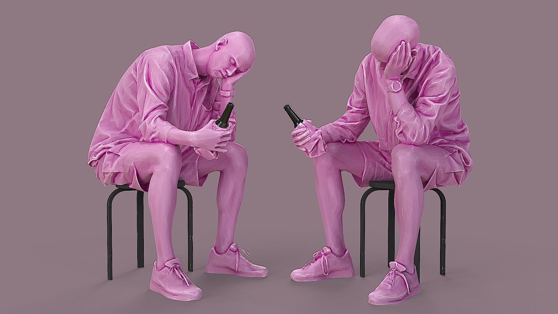 Subdued Revelry Tattooed Man with Concealed Bottle 3D model_2