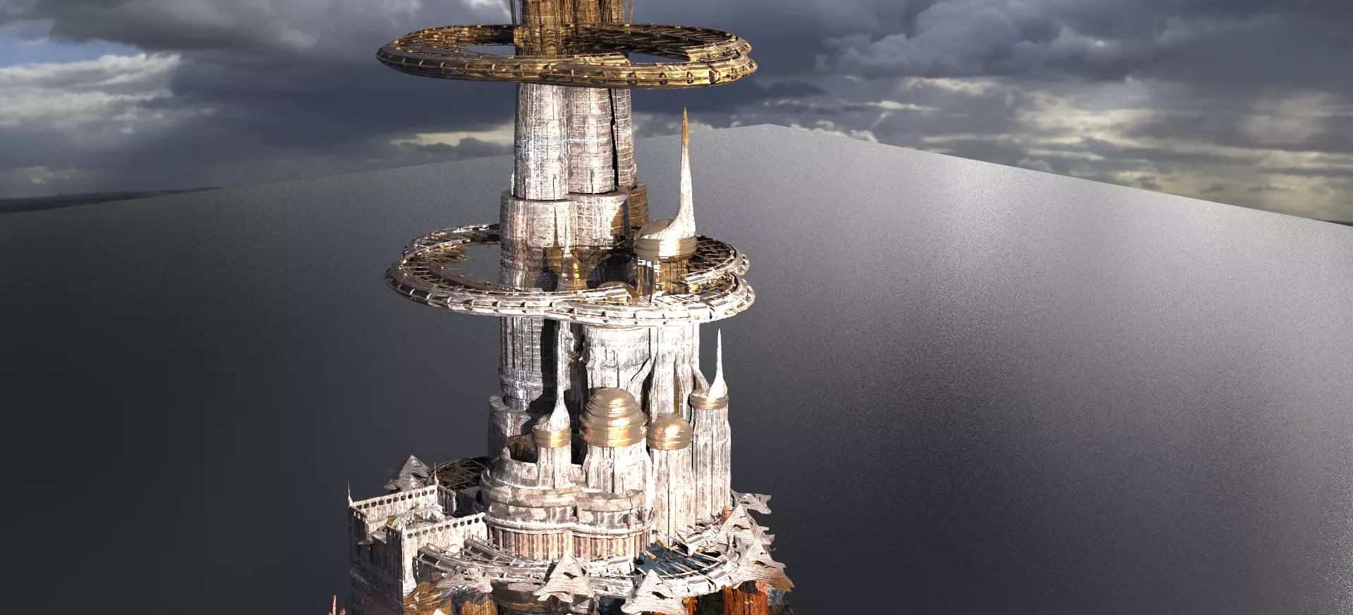Ringed Tower Island City 3D model