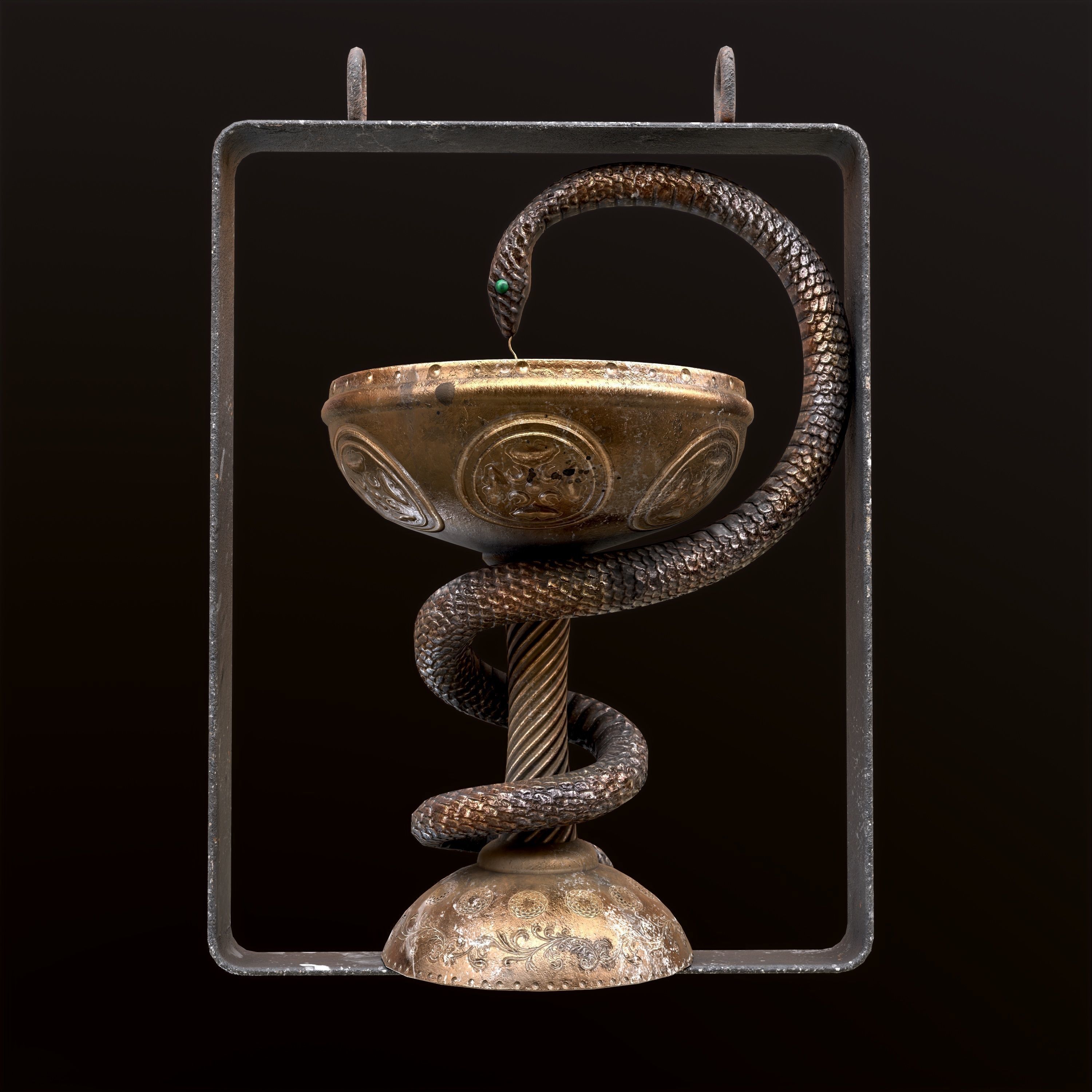 Antique pharmacy sign Bowl of Hygieia Low-poly 3D model_31