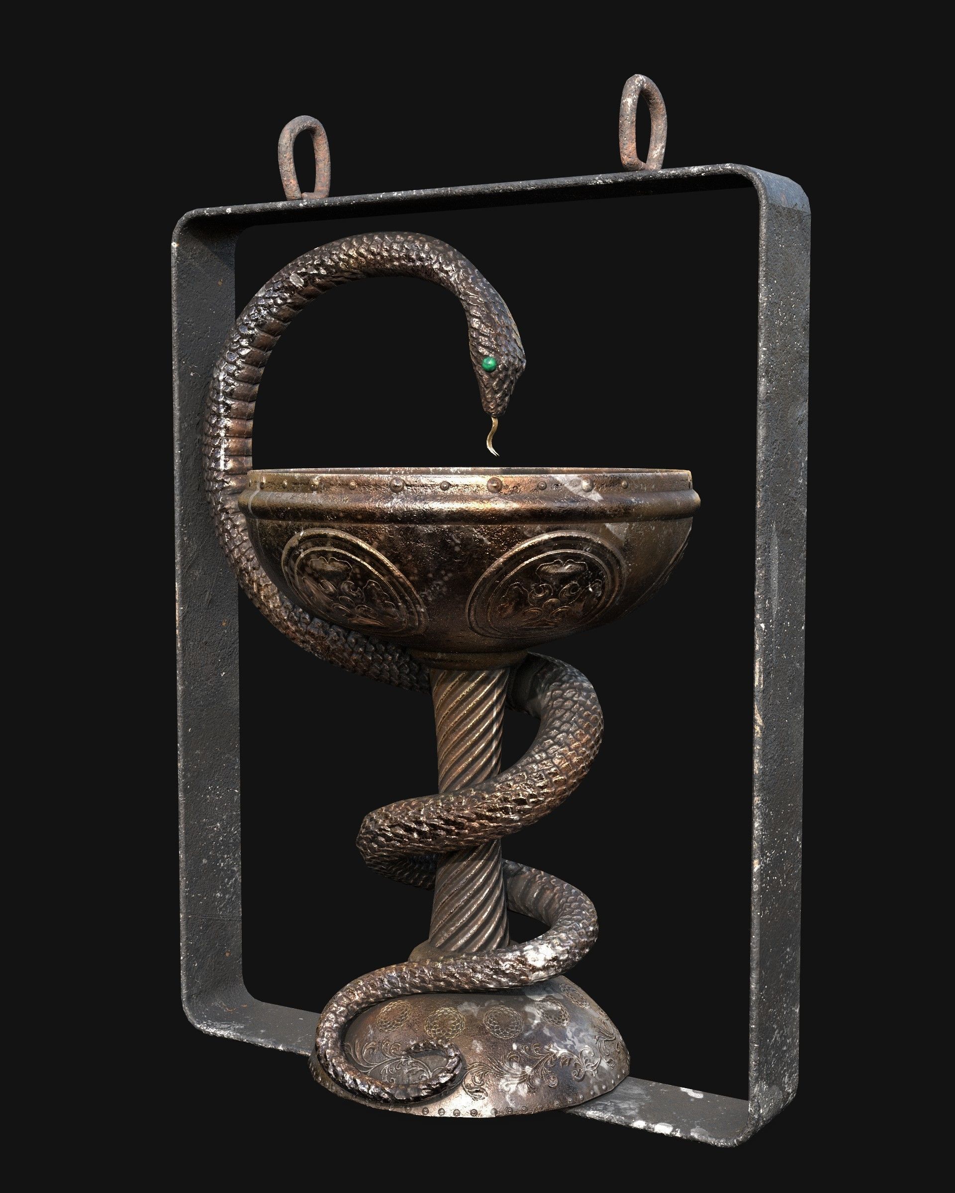 Antique pharmacy sign Bowl of Hygieia Low-poly 3D model_1