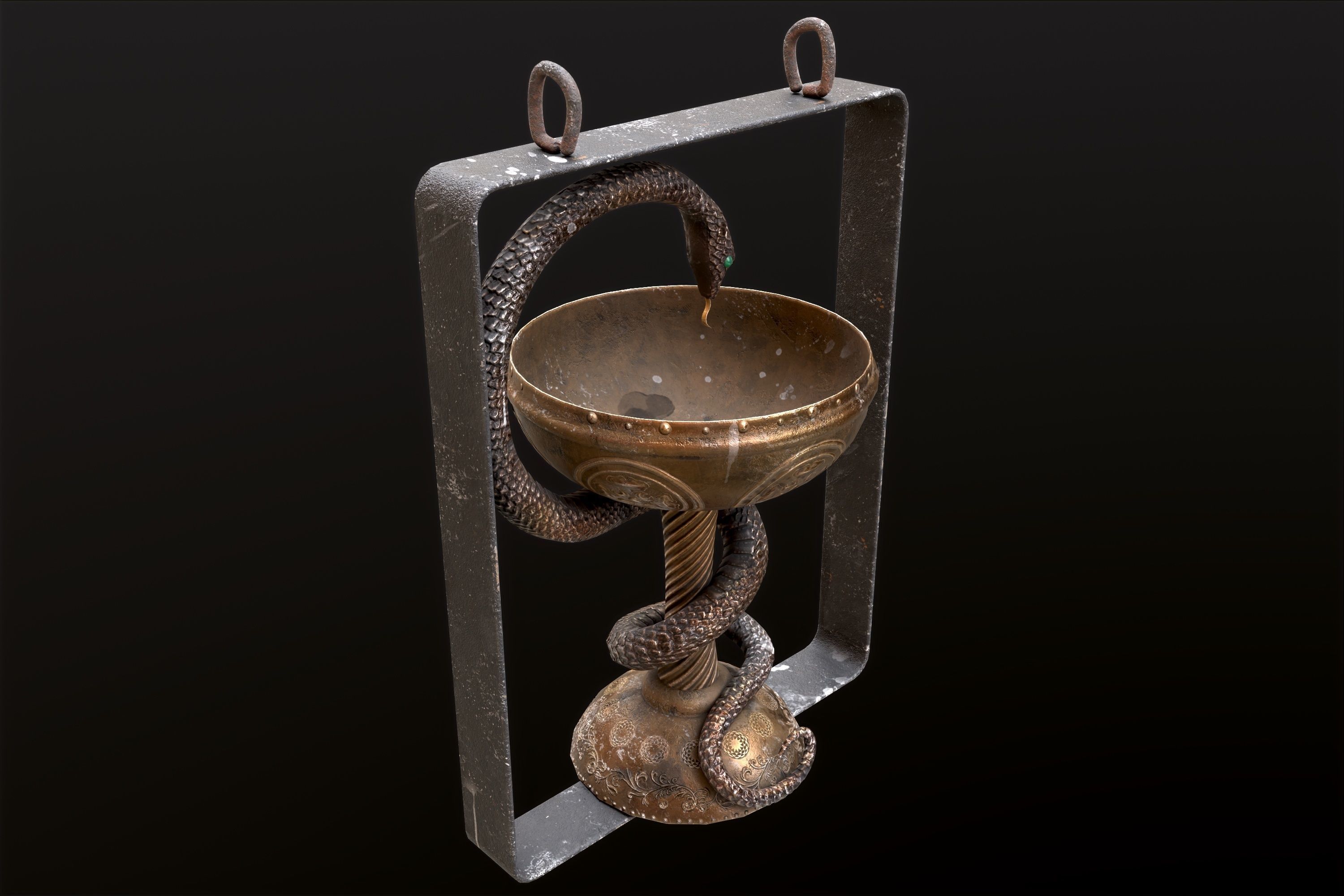 Antique pharmacy sign Bowl of Hygieia Low-poly 3D model_34