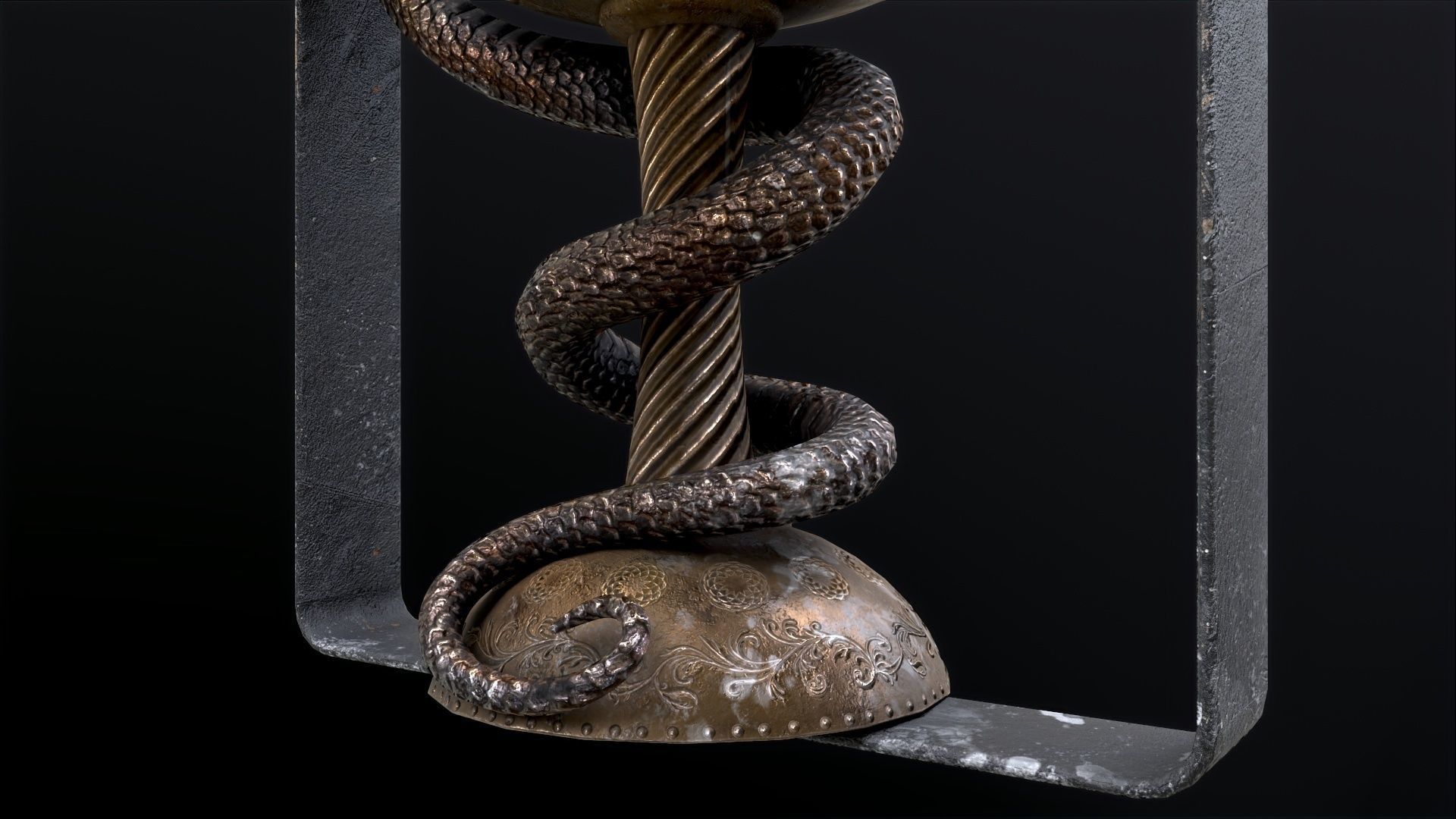 Antique pharmacy sign Bowl of Hygieia Low-poly 3D model_10