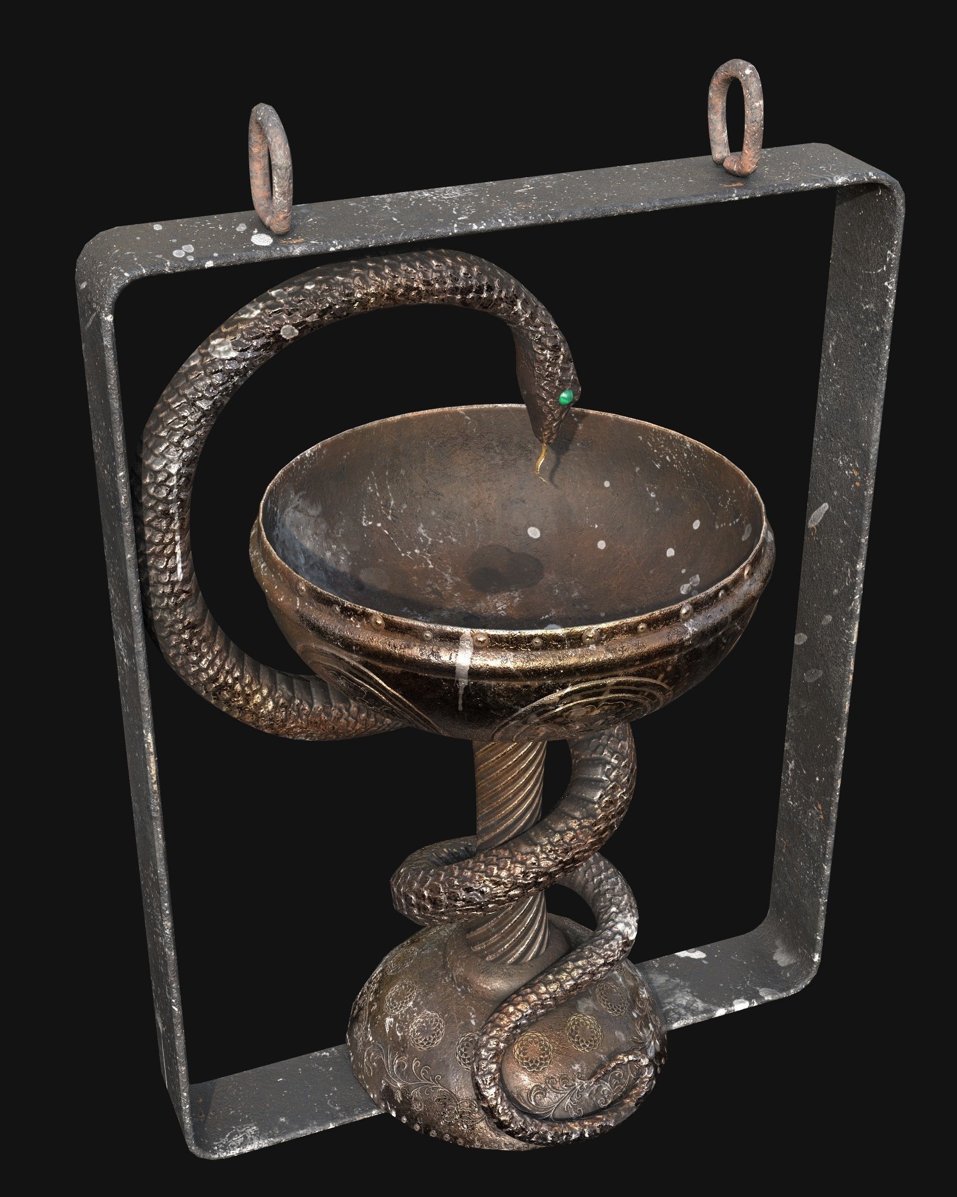 Antique pharmacy sign Bowl of Hygieia Low-poly 3D model_2