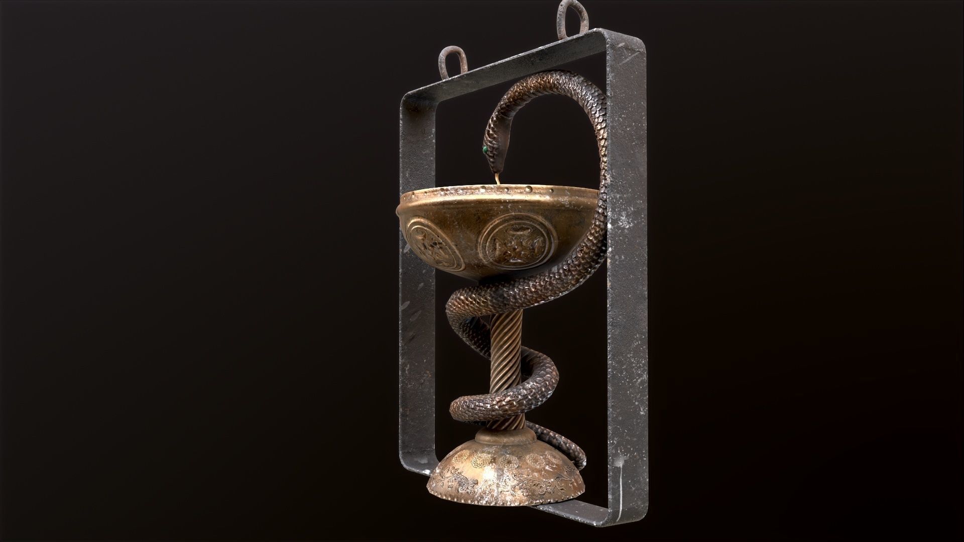 Antique pharmacy sign Bowl of Hygieia Low-poly 3D model_22