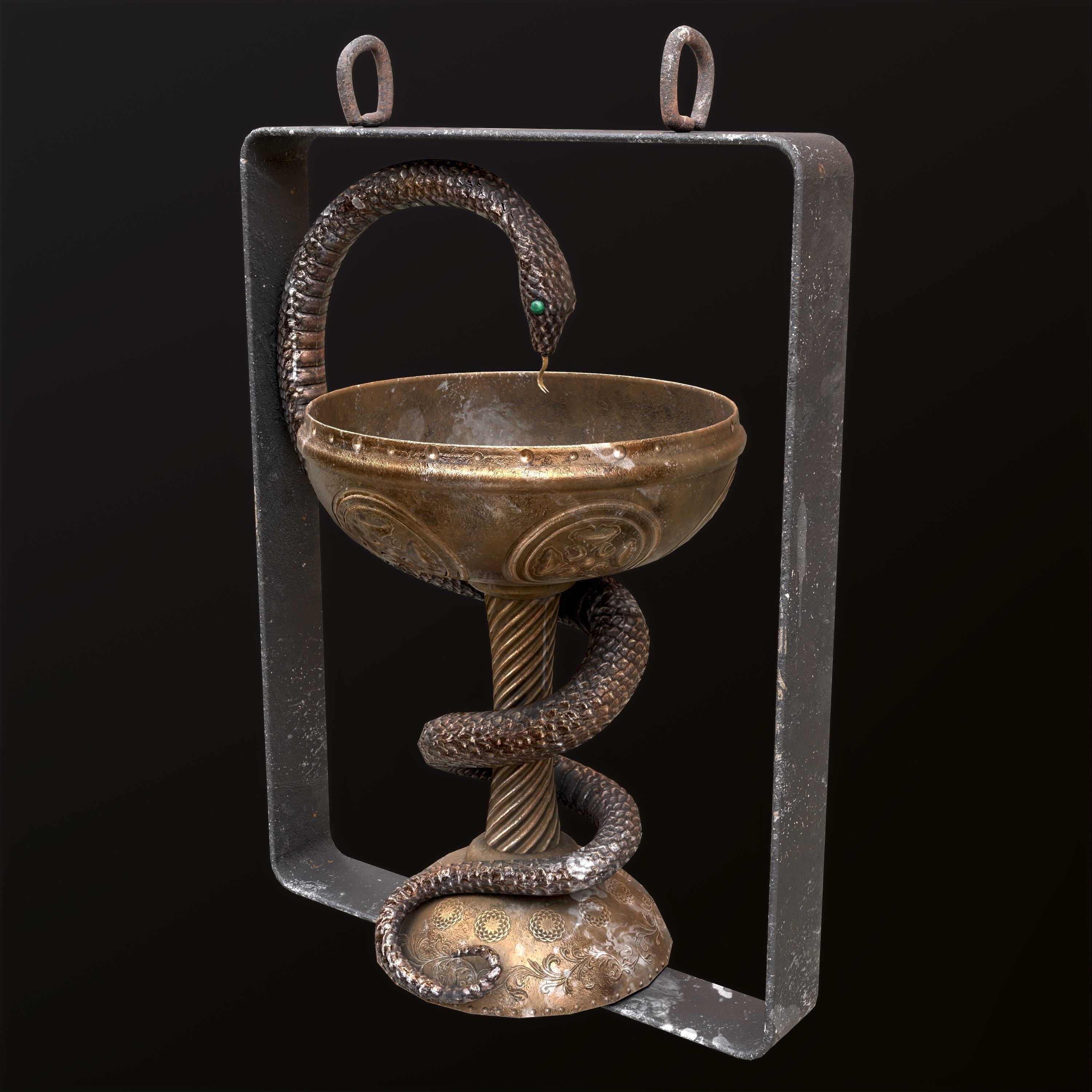 Antique pharmacy sign Bowl of Hygieia Low-poly 3D model_32